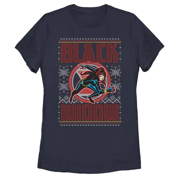 Women's Marvel Ugly Christmas Black Widow Snow Graphic Tee Navy Blue X Large