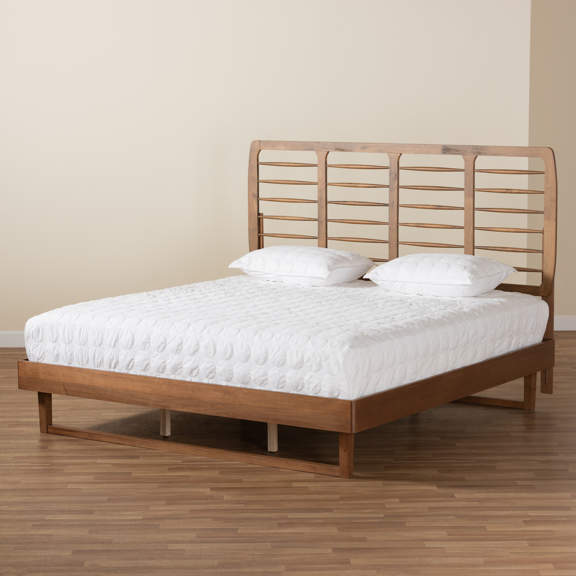 Baxton Studio Lucie Contemporary/Modern Engineered Wood Textured Platform Bed, King, Walnut Brown