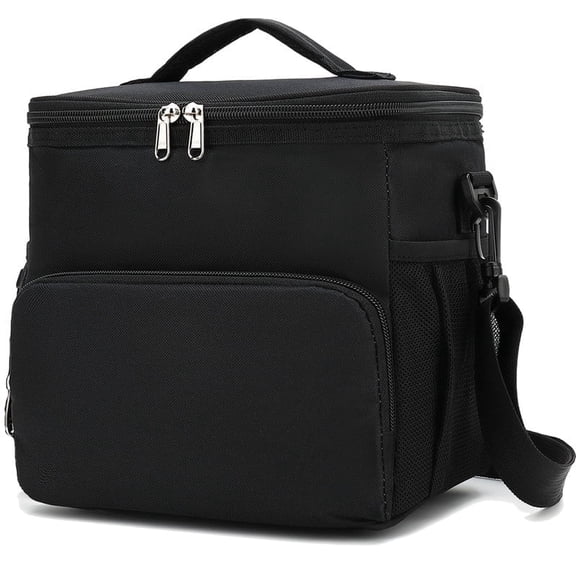 Fammart Insulated Lunch Bag for Adult/Women/Men, Reusable Lunch Box Cooler Soft Leakproof Tote, Thermal Meal Prep Lunch Pail with Adjustable Shoulder Strap for Picnic/School/Travel/Office,Black