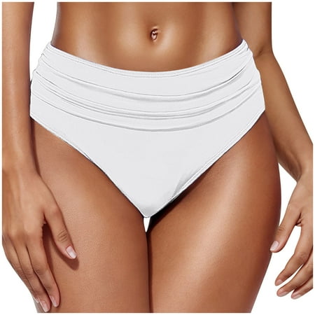 APEXFWDT Women Bikini Bottoms Full Coverage Bathing Suit Mid Rise Swimsuit Bottom Womens Tummy Control Swimsuit Bottom Big Sale  M White