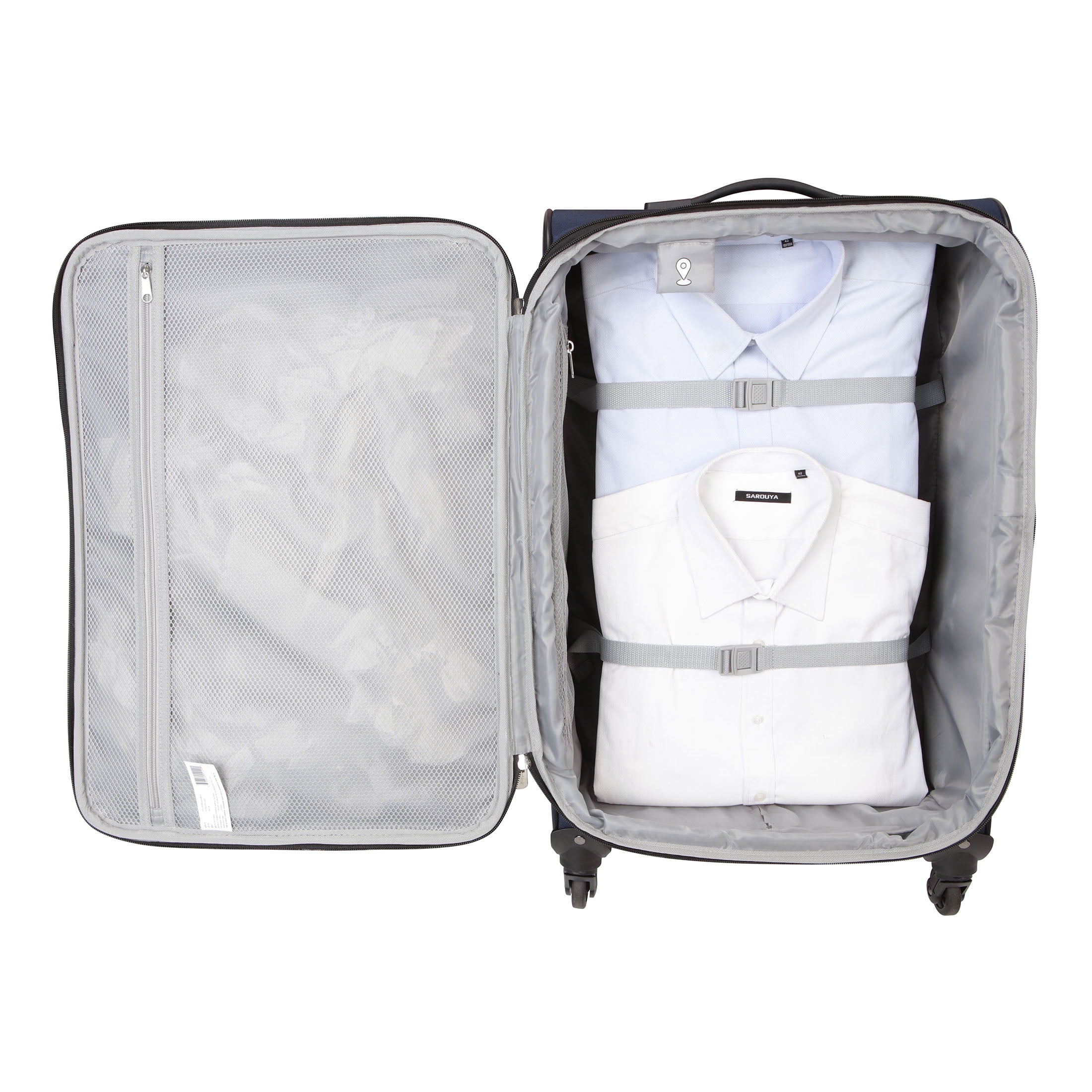 Protégé 7-Piece Softside Polyester Luggage Set With 360 Spinner Wheels and Divider Pockets, Includes 28-inch Checked, 24-inch Checked, 20-inch Carry-On, 2 Large and 2 Medium Packing Cubes, Blue Cove