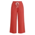 thumbnail image 5 of Women's Soft Fabric Wide Leg Pants, Elastic Waist Drawstring Casual Trousers with Pockets, Body Shaping Pull On Summer Pants, for Beach Daily Vacation, Polyester Casual | TruHer,Red L, 5 of 7