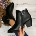 thumbnail image 4 of Pandaie Womens Ankle Boots Chunky Low Heel Square Toe Chelsea Fall Booties Leather Side Zipper Winter Work Dress Shoes Black 8, 4 of 8