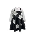 thumbnail image 5 of 2 Piece Sets Girls Faux Leather Black Dress with 3D Flowers Appliqued Long Sleeve Base Tops Wedding Party Outfits (6T, White), 5 of 5