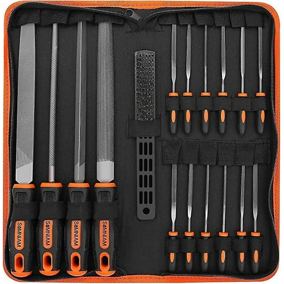 18Pcs Professional Files Set, Premium T12 Metal Files with Suitcase, Flat/Triangle/Half-Round/Round Large Files
