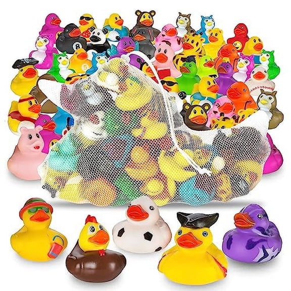 Playbees Assortment Rubber Duck Toy Duckies for Kids - 100 Pack - Sensory Play, Stress Relief, Stocking Stuffers, Bath Birthday Gifts Baby Showers Classroom Incentives, Summer Beach and Pool Activity