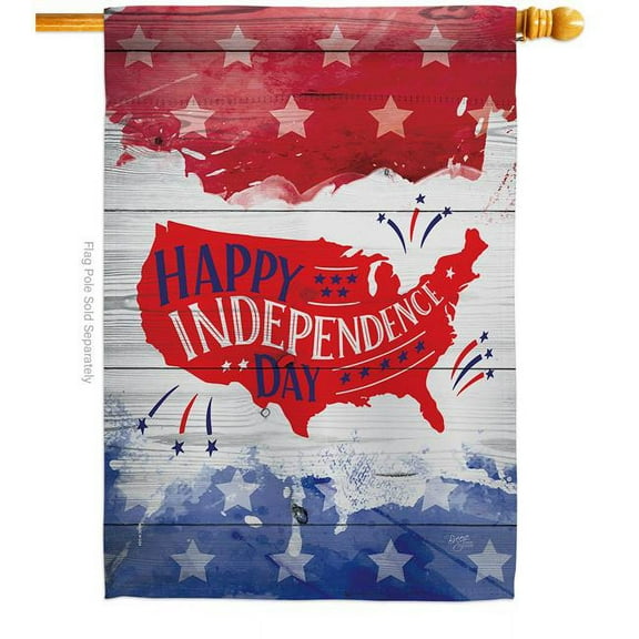 Breeze Decor H111099-BO 28 x 40 in. Happy United State American Fourth of July Vertical House Flag with Double-Sided Decorative Banner Garden Yard Gift