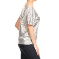 thumbnail image 4 of Womens Short Sleeve One Shoulder Sparkly Glitter Sequin Top Shirt, 4 of 5