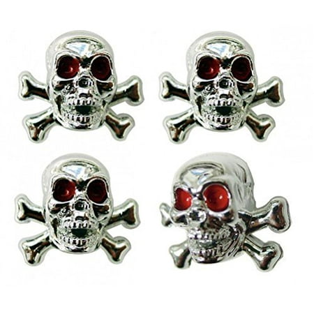 (4) Classic Car Pickup Truck Chrome Plastic Skull Tire Valve Stem Caps By United Pacific Ship from