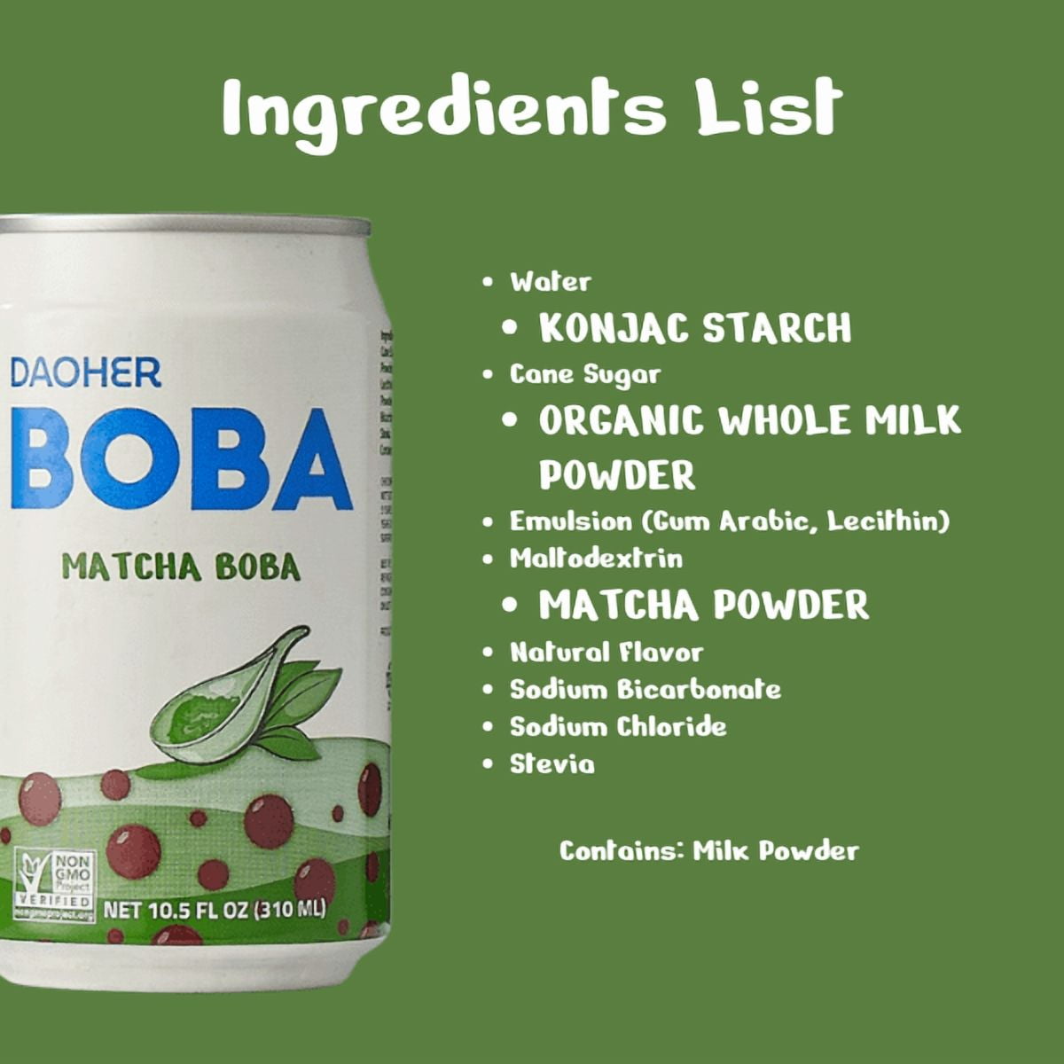 DaoHer Matcha BOBA, 10.5 fl. oz. (12 Pack)