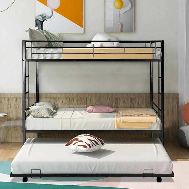 ENYOPRO Bunk Bed with Roll Out Trundle Bed Frame, Metal Bunk Bed Can Be
