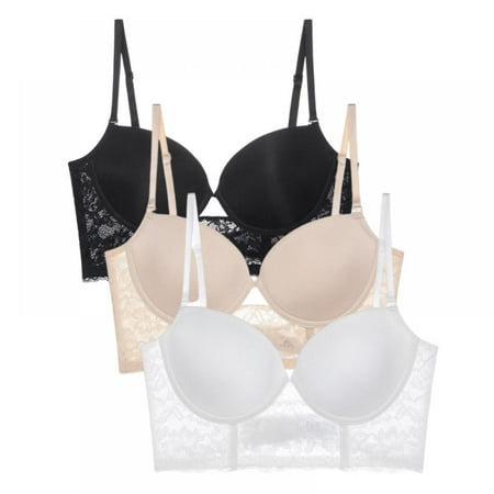 

Spdoo Low Back Push-up Bras Backless Wirefree Bralette for Women 3 Pack Black/Beige/White 38D