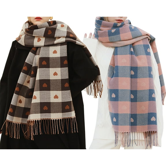 Curve Muse Women's Pattern Winter Warm Lattice Chunky Large Scarf-2 Pack-Pack C