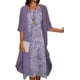 thumbnail image 3 of Vestido midi floral fluido con chaqueta, conjunto de 2 piezas, manga 3/4, vestido de gasa para invitados de boda, cóctel de verano Plus, 3 of 5