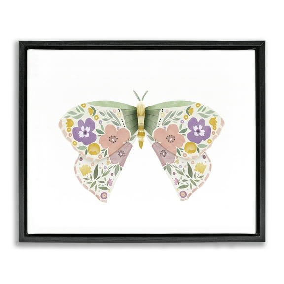 Stupell Industries Marigold Floral Moth Insects Painting Black Floater Framed Canvas Art Print Wall Art, 21 x 17