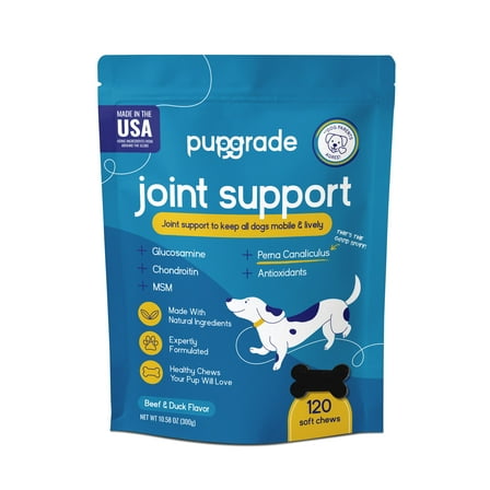 PupGrade Joint Support Soft Chews for Dogs, Glucosamine & Perna Mussel, 120 Count Bag