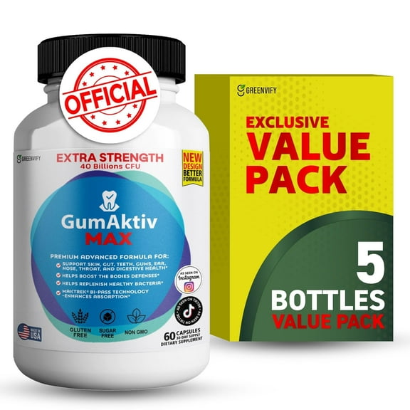 GumAktiv Max Probiotic Supplement, 40 Billion CFU, 300 Capsules, Advanced Digestive Health Formula with Prebiotics & Enzymes
