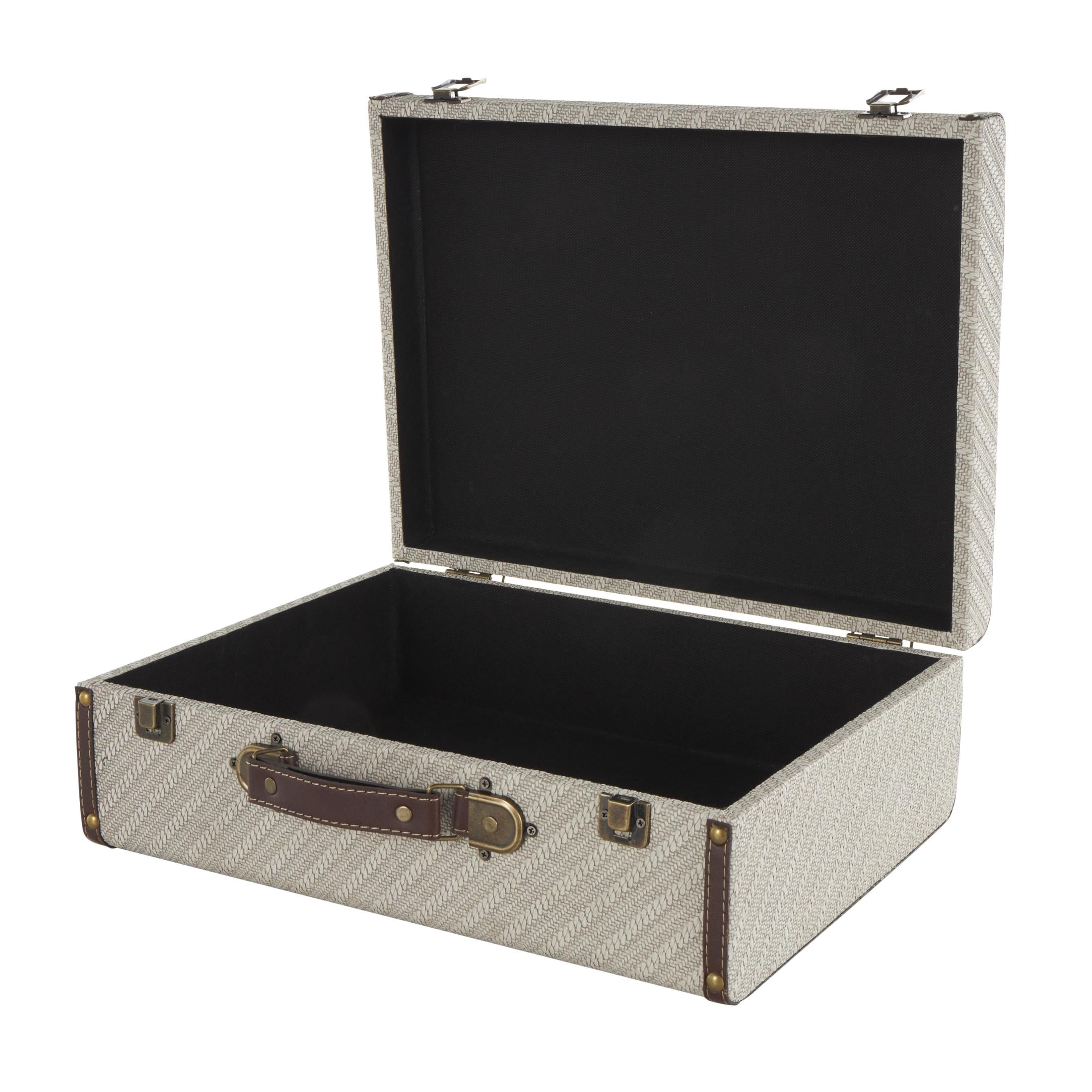 DecMode 14" x 5" Brown Wooden Vintage Studded Storage Trunk with Bronze Latches, 2-Pieces