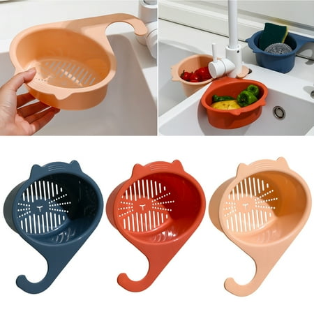 

wirlsweal Drain Basket Multifunctional Anti-clogging Fine Mesh Hole Cartoon Cat Fruits Vegetables Draining And Storing Basket Kitchen Tools