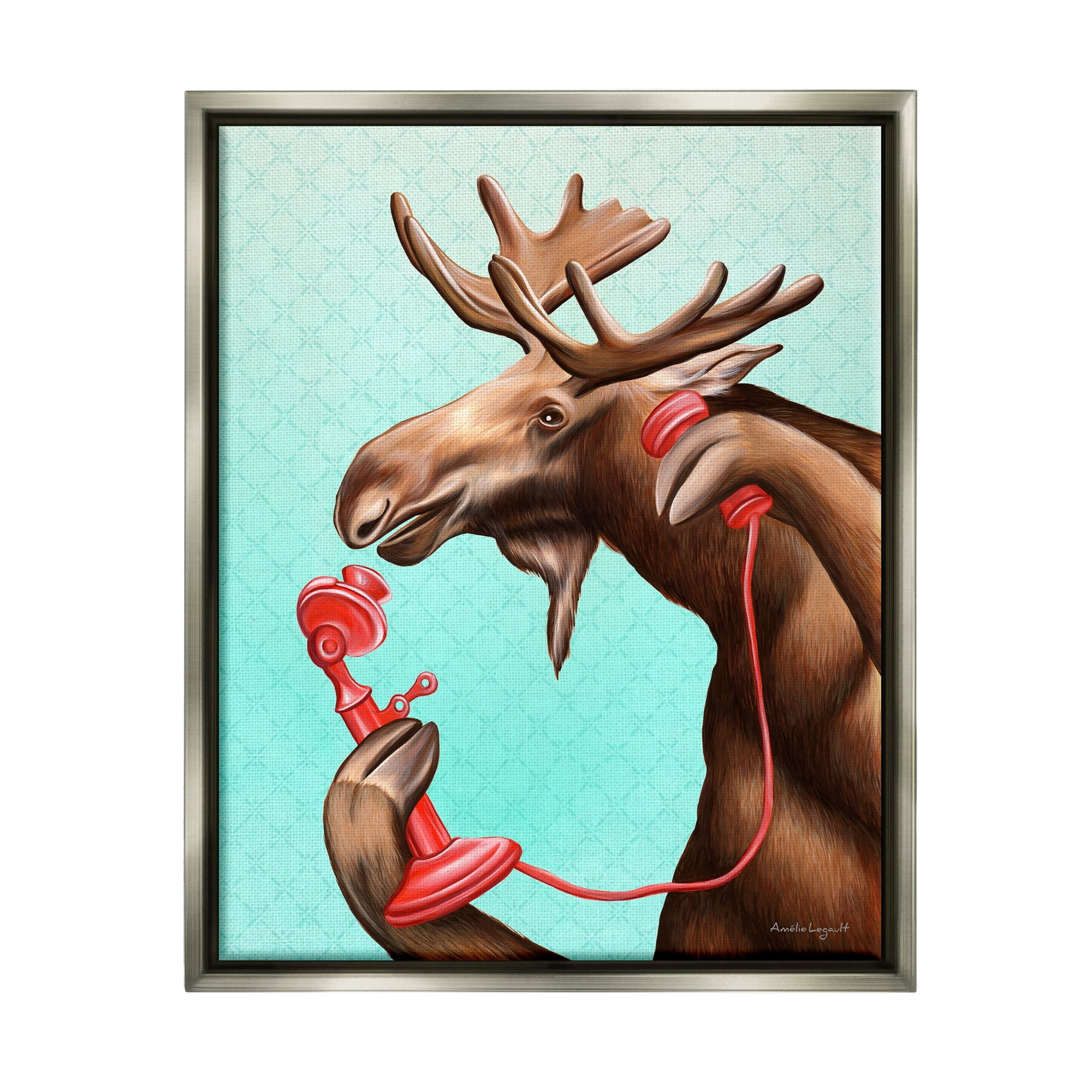 Stupell Industries Vintage Moose With Candlestick Telephone Ombre Background Graphic Art Luster Gray Floating Framed Canvas Print Wall Art, Design by Amelie Legault