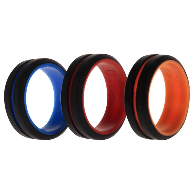 Juego de anillos de boda de silicona de 2 capas de línea media - Negro por ROQ para hombres - Anillo de 3 x 10 mm