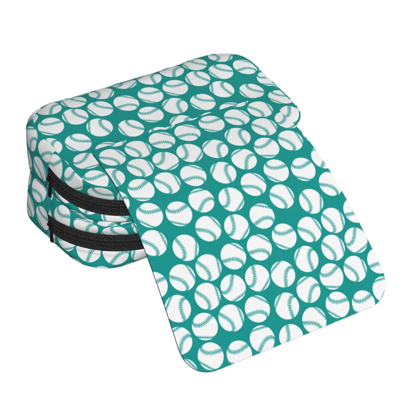 Rateoe Green Baseball Pattern Double Clamshell Pen Case, Storage Organizer with Two Zipper Compartments– Holds Up to 50 Pencils & Pens