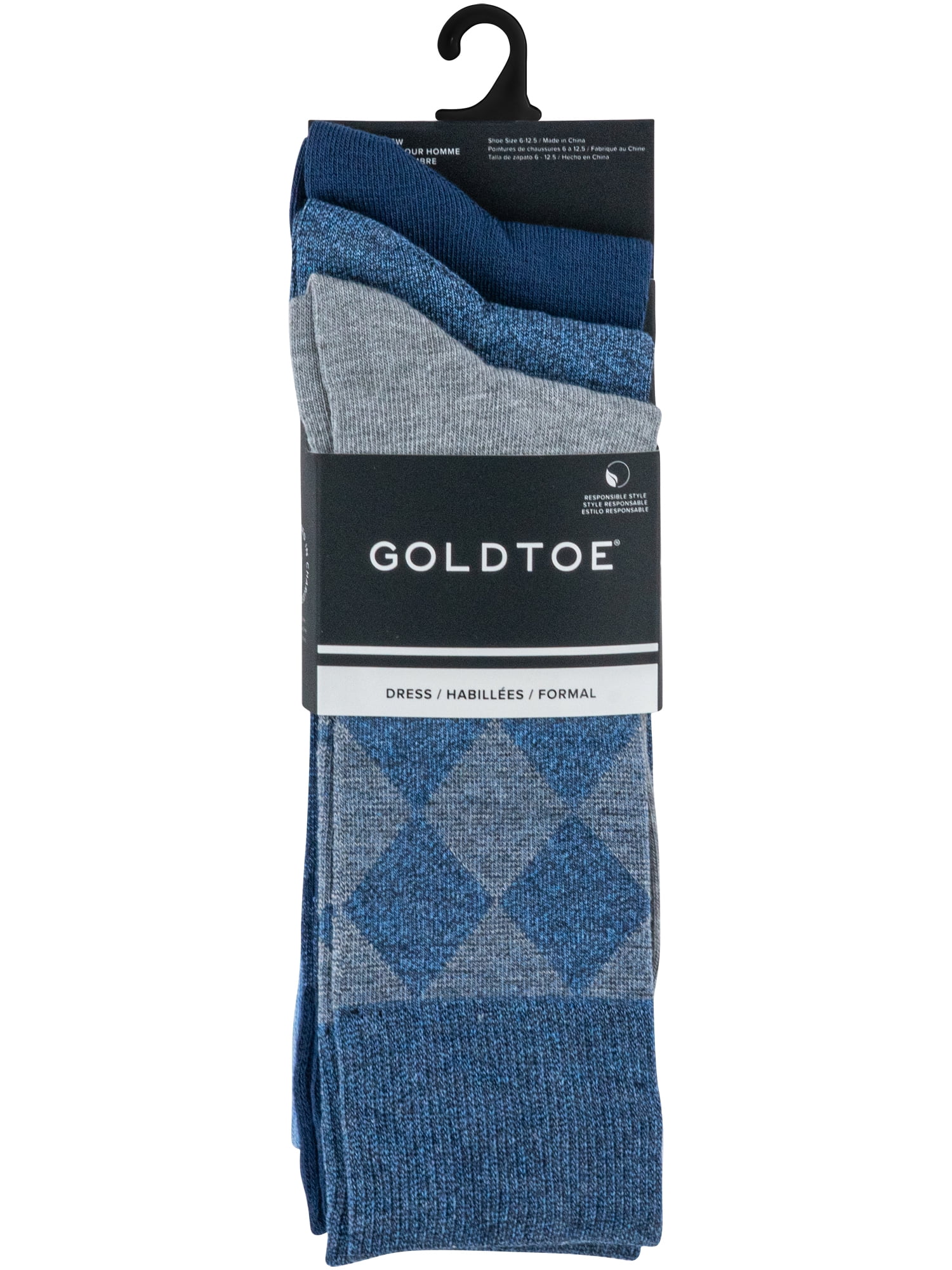 GOLDTOE Edition Mens Diamond Border Crew Socks, 3-Pack