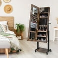 thumbnail image 4 of Costway 3-Color 46 LED Lights Mirror Jewelry Cabinet Armoire Adjustable Height with Wheels Rustic Brown, 4 of 10