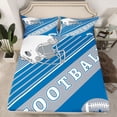thumbnail image 3 of Feelyou Modern Rugby Football Twin Sheet Sets, Cartoon Soccer Helmet Twin Fitted Sheet, Blue Grey Abstract Stripes Flat Sheet, Luxury Bedroom Decor, 3pcs, 3 of 8