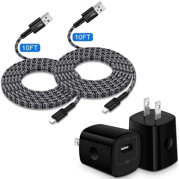 Zacenei USB Charger Block,2Pack iPhone Charging Cables 10ft Charger Cord & 2Pack USB Charger Adapter Wall Charger Plug Multi Charger Fast Charging Cords 10ft Charger Block Compatible for iPhone 14 13