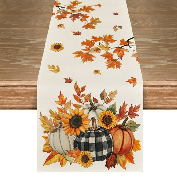 Sm:)e Fall Pumpkins Sunflowers Maple Leaves Table Runner 13 x 72 inch