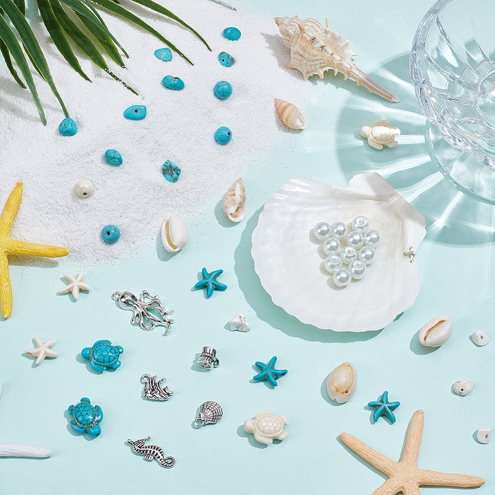 DIY Jewelry Making Kits include Shell Beads & Links Glass Pearl Beads Turquoise & Howlite & Magnesite Beads 304 Stainless Steel Rings