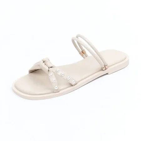 

Women‘s Trend Slippers Flat Faux Pearl Bow Decoration & Soft Bottom Flat Shoes Women‘s Footwear