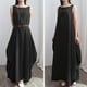 thumbnail image 4 of Maxi sin mangas de las mujeres vestido de la túnica más bolsillos del tamaño O cuello vestido de MABOTO Vestido, 4 of 6