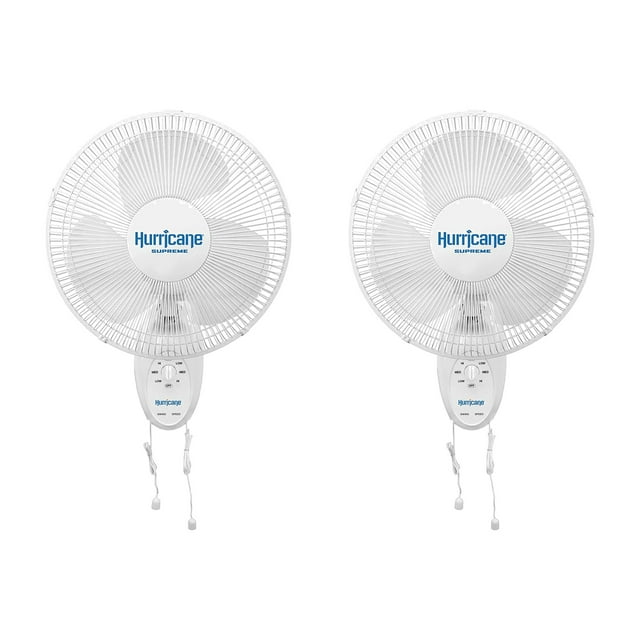 Hurricane Supreme 12 Inch 90 Degree Oscillating Wall Fan, White (2 Pack)
