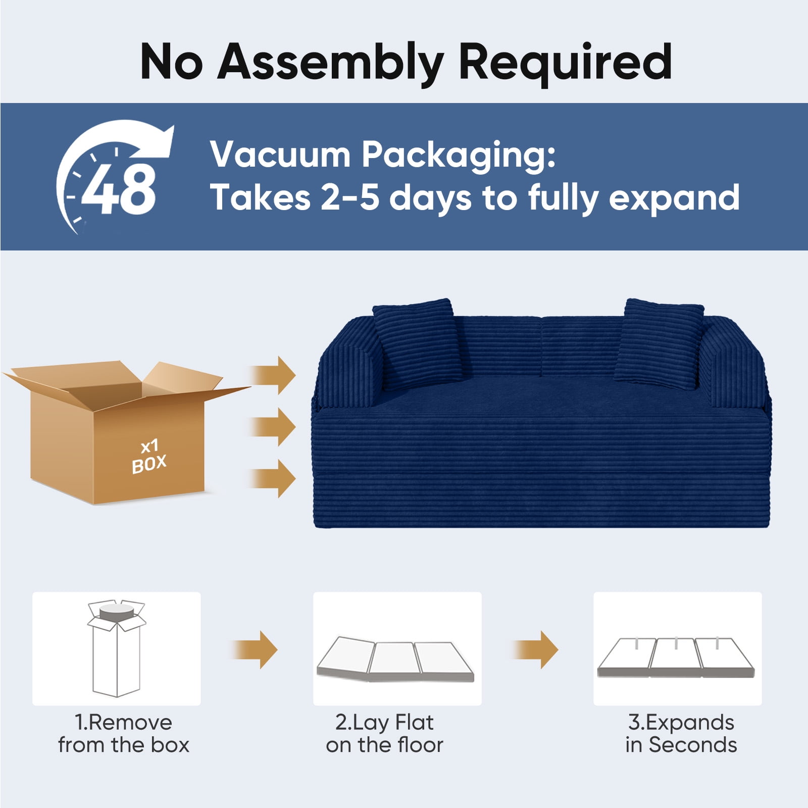 Daluvenix 4-in-1 Folding Convertible Sofa Bed 81 Inch Oversized Corduroy Upholstered Boneless Couch Loveseat Sleeper with Pull Out Bed Blue