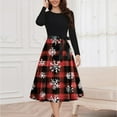 thumbnail image 5 of Mifsaly Merry Christmas Dresses for Women 2025 Crewneck Long Sleeve Vintage Cocktail Dress Xmas Plaid Tunic Elegant Evening Gowns Wedding Guest Festival Party Outfits with Belt, 5 of 6