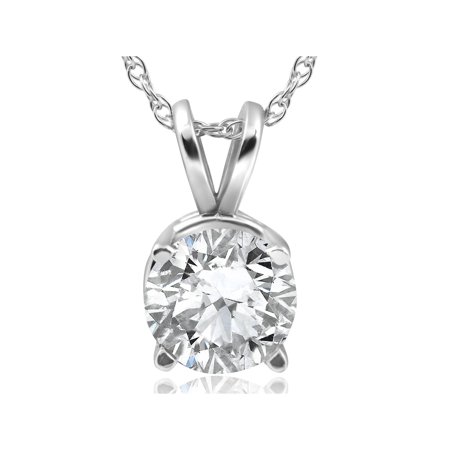 2CT Diamond Round Brilliant Solitaire Pendant & Chain 14k White Gold Enhanced