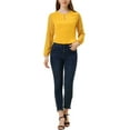 thumbnail image 2 of Blusa de gasa para mujer Inspire Chic con cuello de ojal, mangas de patchwork, elegante para el trabajo, color amarillo, 2 of 6