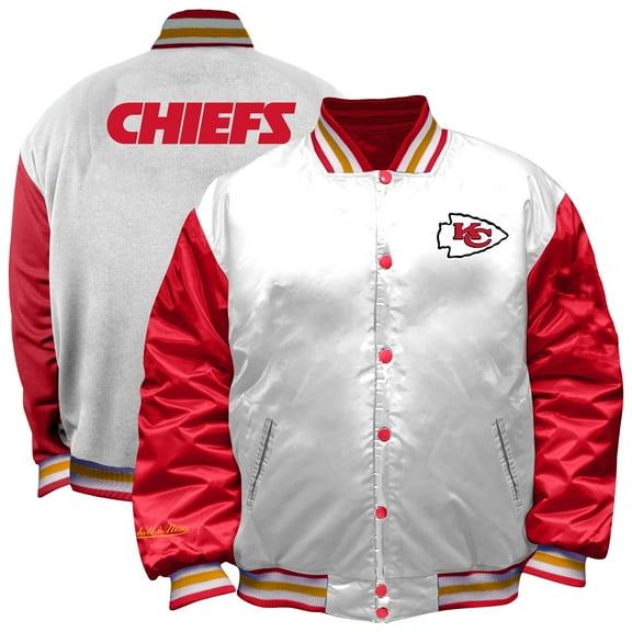 Women's Mitchell & Ness White Kansas City Chiefs Plus Size Full-Snap Satin Jacket