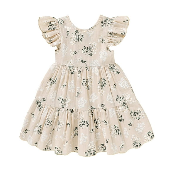 Vestido YOUNGER TREE para niños pequeños, bohemio, lino, manga con volantes, 46 cm