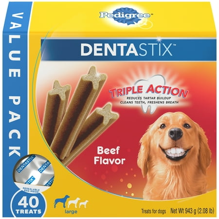 Pedigree Dentastix Large Dental Dog Treats Beef Flavor, 2.08 lb. Value Pack (40