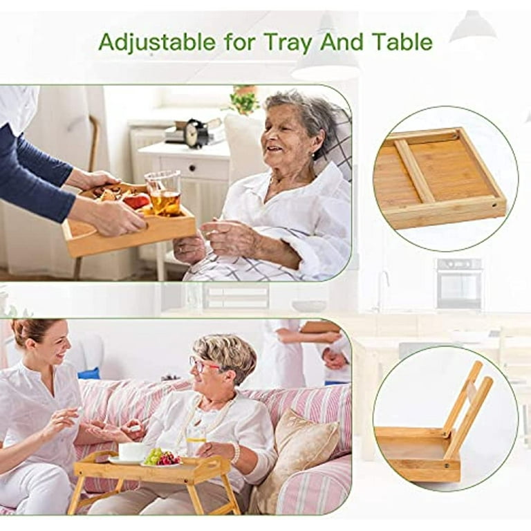 VEVOR Bed Tray Table with Foldable Legs & Media Slot, Bamboo Breakfast Tray for Sofa, Bed, Eating, Snacking, and Working, Servi