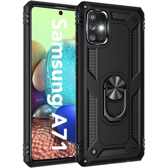 Galaxy A71 5G Case, Military Grade Heavy Duty Rugged Dual Layers Full Body Shockproof Screen Camera Protection with Ring Kickstand Magnetic SM-A716U Cell Phone Hard Back Cover for Men Women Black