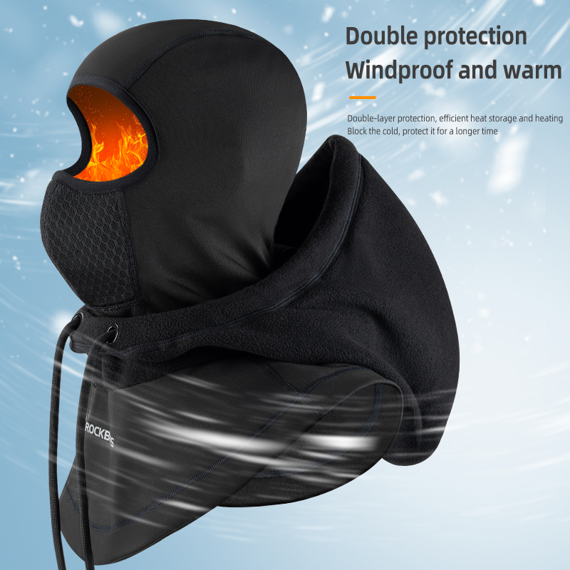 ROCKBROS Winter Balaclava Fleece Head Covers Cycling Style Warm Thickened Hood with Built-in Replaceable 3-dimensional Filter Double Protection