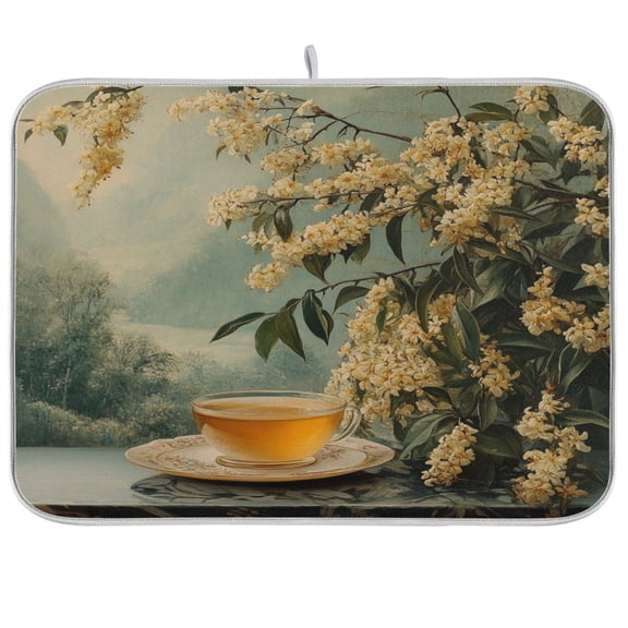 BZSMCE Dish Drying Mat Osmanthus Tea Painting Design Drying Mats