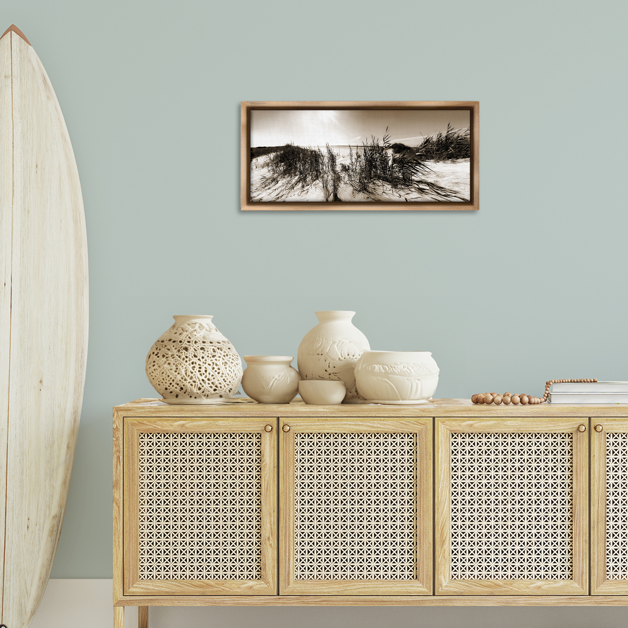 Stupell Industries Wind In The Dunes Coastal Photography Brown Floater Framed Canvas Art Print Wall Art, 31 x 14