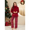 thumbnail image 2 of U2SKIIN Womens Ultra Soft Plush Plaid Pajamas Set Fluffy Loungewear Fuzzy Pjs for Women Cozy Sleepwear Warm Pullover（Burgundy+Red Blue Plaid, L）, 2 of 5