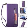 thumbnail image 1 of for Samsung A52 Case Wallet, Galaxy A52 Card Pocket Case Premium Magnetic Flip Cover, PU Leather Kickstand Wrist Strap Zipper Card Holder Case for Samsung Galaxy A52, Purple, 1 of 7
