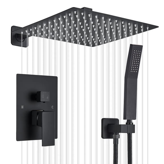 Matte Black Shower Faucet set with Valve Wall Mounted 16" Rain Shower Head Combo